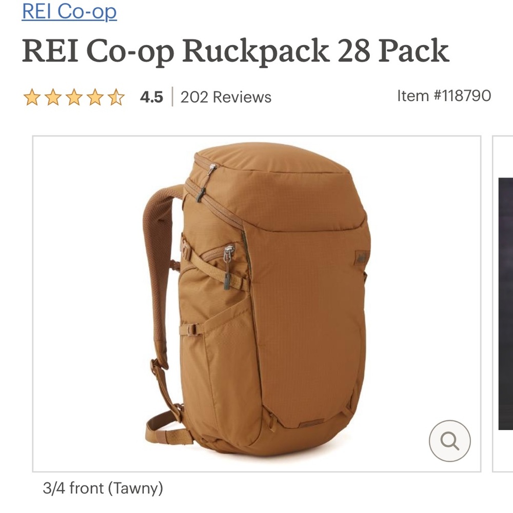 REI ruckpack 28L. Color Tawny. Discontinued style of backpack.